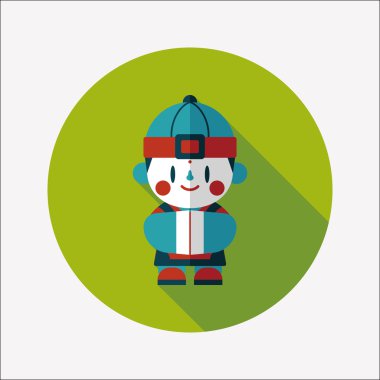 Çin yeni yılı çocuk düz simgesi ile uzun gölge, eps10