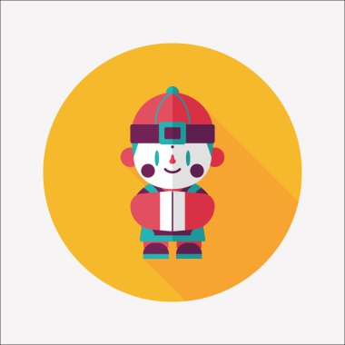 Çin yeni yılı çocuk düz simgesi ile uzun gölge, eps10