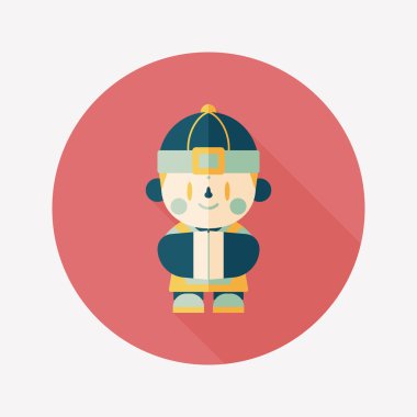 Çin yeni yılı çocuk düz simgesi ile uzun gölge, eps10