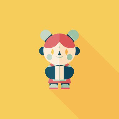 Çin yeni yılı kız uzun gölge, eps10 düz simgesiyle