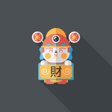 Çin yeni yılı düz simgesi ile uzun gölge, eps10, zenginlik tanrısı