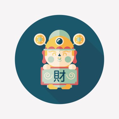 Çin yeni yılı düz simgesi ile uzun gölge, eps10, zenginlik tanrısı