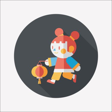 Çin yeni yılı kız uzun gölge, eps10 düz simgesiyle