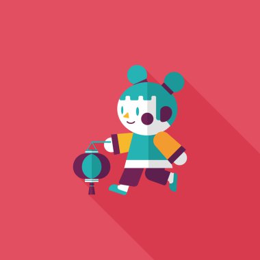 Çin yeni yılı kız uzun gölge, eps10 düz simgesiyle