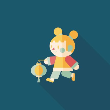 Çin yeni yılı kız uzun gölge, eps10 düz simgesiyle