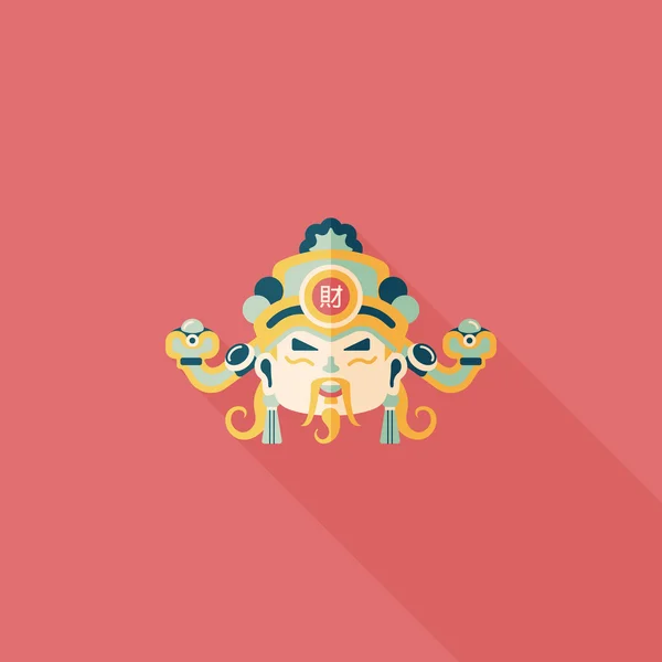 Ano Novo Chinês ícone plano com sombra longa, eps10, Deus da riqueza — Vetor de Stock