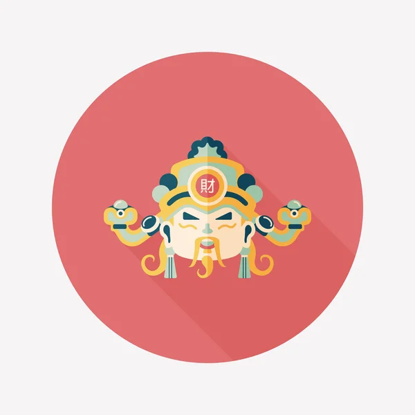 Chinese New Year flat icon with long shadow,eps10, God of wealth — Stock Vector