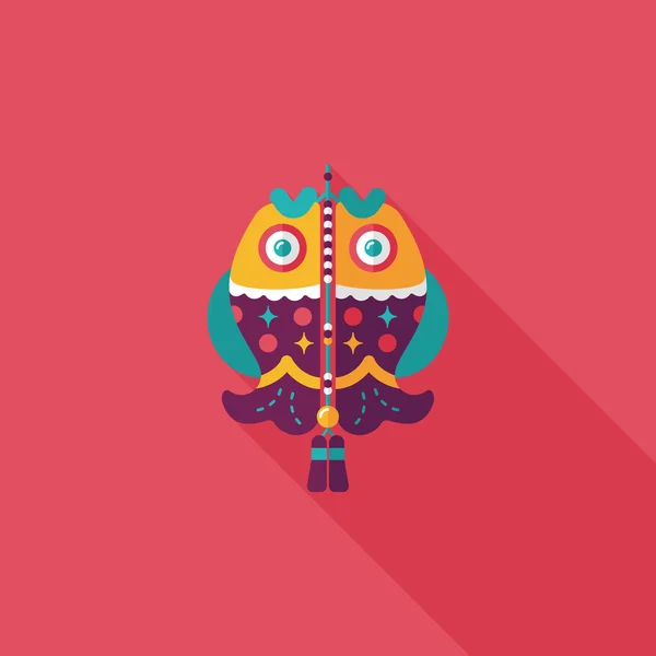 Chinese New Year flat icon with long shadow, eps, Chinese fish lu — стоковый вектор