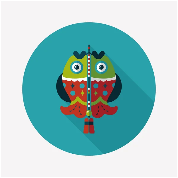 Chinese New Year flat icon with long shadow, eps, Chinese fish lu — стоковый вектор