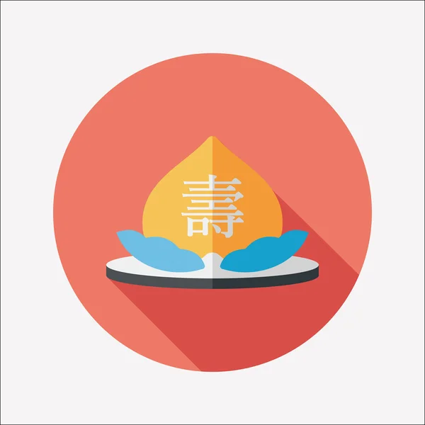 Melocotones chinos de Año Nuevo de inmortalidad icono plano con sábalo largo — Vector de stock