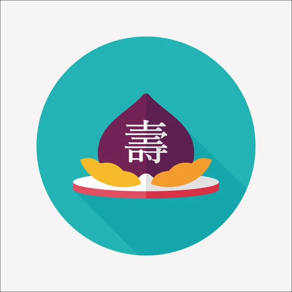 Pêssegos de Ano Novo Chinês de ícone plano de imortalidade com shad longo — Vetor de Stock