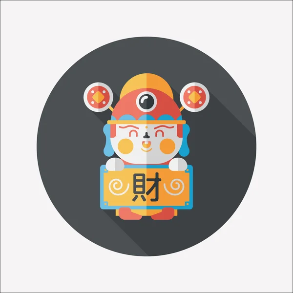 Icône plate du Nouvel An chinois avec ombre longue, eps10, Dieu de la richesse — Image vectorielle