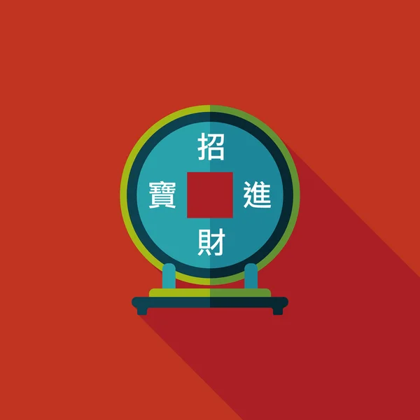 Icône plate du Nouvel An chinois avec ombre longue, eps10, décor chinois — Image vectorielle