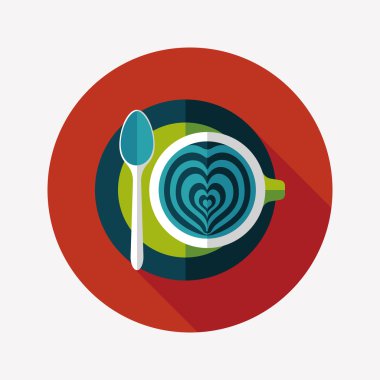 kahve latte sanat düz simgesiyle uzun gölge, eps10