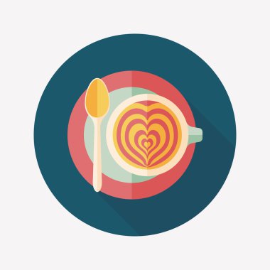 kahve latte sanat düz simgesiyle uzun gölge, eps10