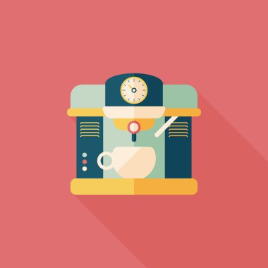 Kahve makinesi düz simgesi, uzun gölge, eps10