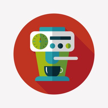 Kahve makinesi düz simgesi, uzun gölge, eps10