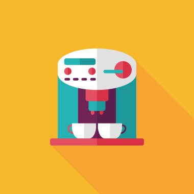 Kahve makinesi düz simgesi, uzun gölge, eps10
