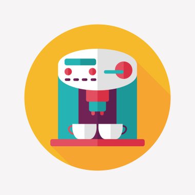 Kahve makinesi düz simgesi, uzun gölge, eps10