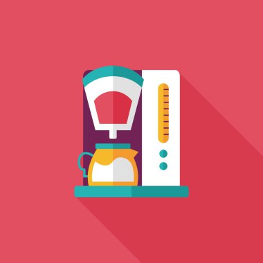 Kahve makinesi düz simgesi, uzun gölge, eps10