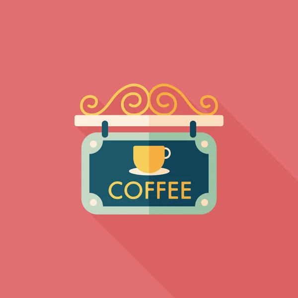 Coffee shop ondertekent platte pictogram met lange schaduw, eps10 — Stockvector