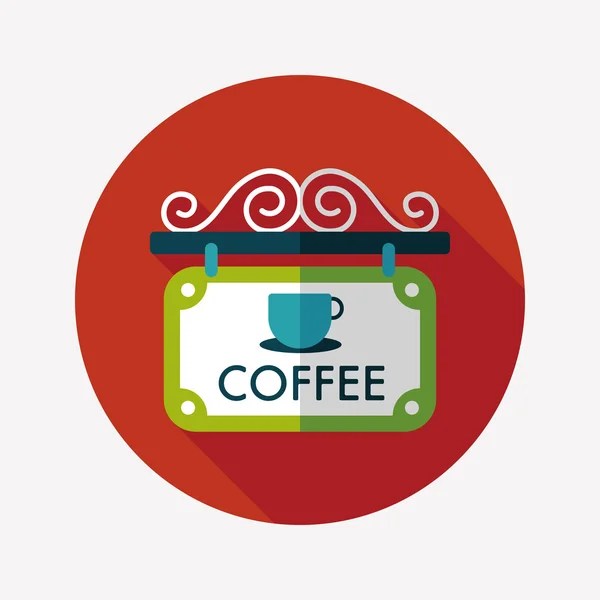 咖啡的店招平面图标与长长的影子，eps10 — 图库矢量图片