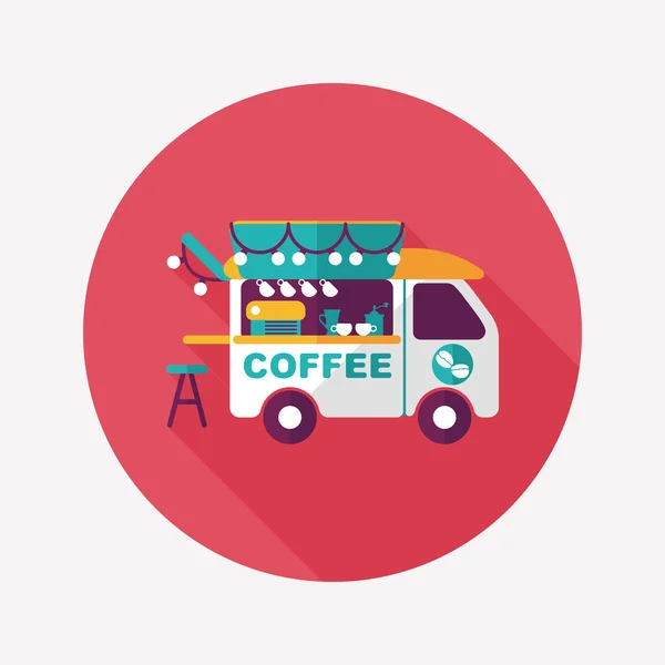 Coffee shop samochód płaski ikona z długim cieniem, eps10 — Wektor stockowy