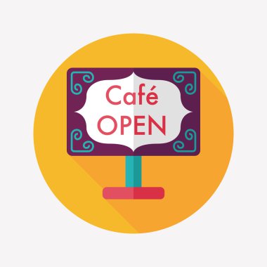 Kahve Dükkanı uzun gölge, eps10 düz simgesiyle işaretler