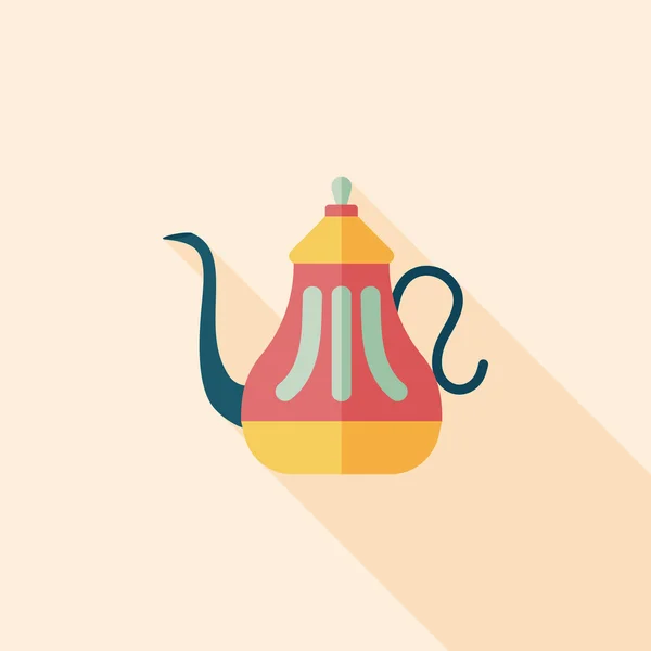 Uzun Gölge, eps10 ile çay potu düz simgesi — Stok Vektör