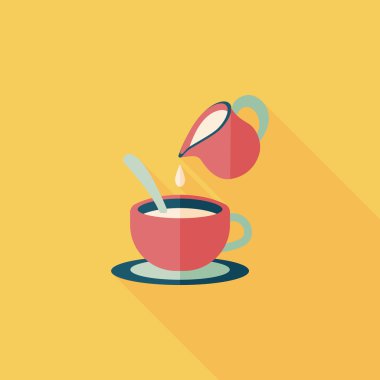 sıcak süt krem kahve düz simgesi ile uzun gölge, eps10