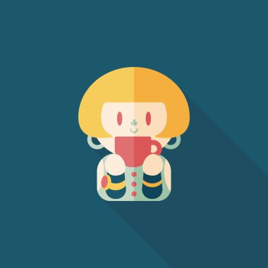 Bayan uzun gölge, eps10 düz simgesiyle kahve içme