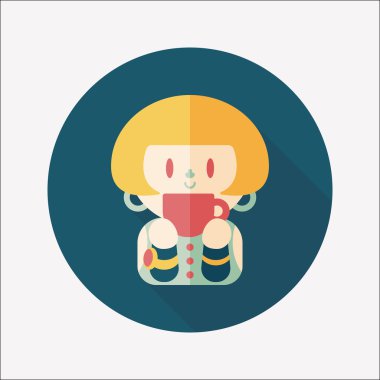 Bayan uzun gölge, eps10 düz simgesiyle kahve içme