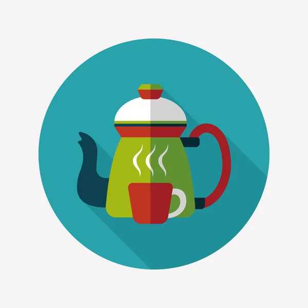 Bouilloire à café et tasse icône plate avec ombre longue, eps10 — Image vectorielle