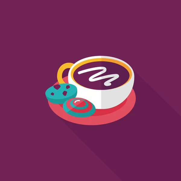 Café avec icône plate chocolat avec ombre longue, eps10 — Image vectorielle