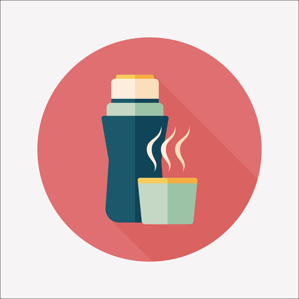 Vacuum flask flat icon with long shadow,eps10, hot water bottle