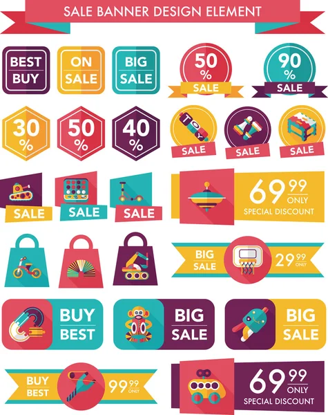 Set di sfondo piatto di progettazione banner di vendita giocattoli, eps10 — Vettoriale Stock