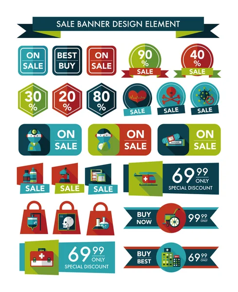 Ensemble de fond plat de conception de bannière de vente d'hôpital, eps10 — Image vectorielle