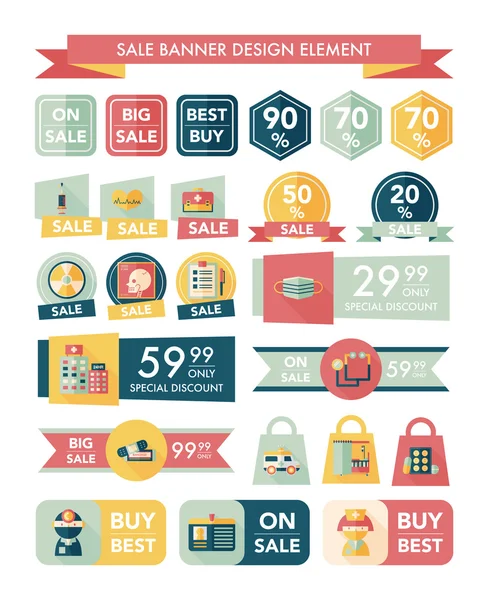 Ensemble de fond plat de conception de bannière de vente d'hôpital, eps10 — Image vectorielle