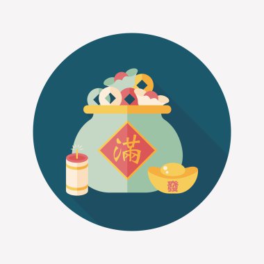 Çin yeni yılı düz uzun gölge, eps10, Altın külçe ile kutsal kişilerin resmi bana