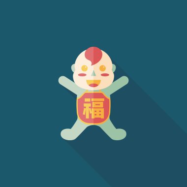 Çin yeni yılı uzun gölge, eps10, Maitreya bez bebek ile düz simgesi