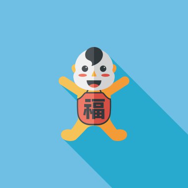 Çin yeni yılı uzun gölge, eps10, Maitreya bez bebek ile düz simgesi