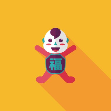 Çin yeni yılı uzun gölge, eps10, Maitreya bez bebek ile düz simgesi