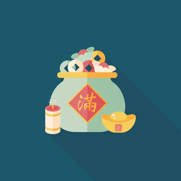 Chinese New Year flat icon with long shadow, eps10, Gold ingot me — стоковый вектор