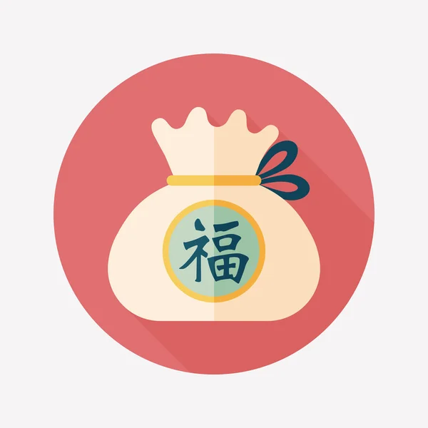 Icône plate du Nouvel An chinois avec ombre longue, eps10, chinois chanceux — Image vectorielle