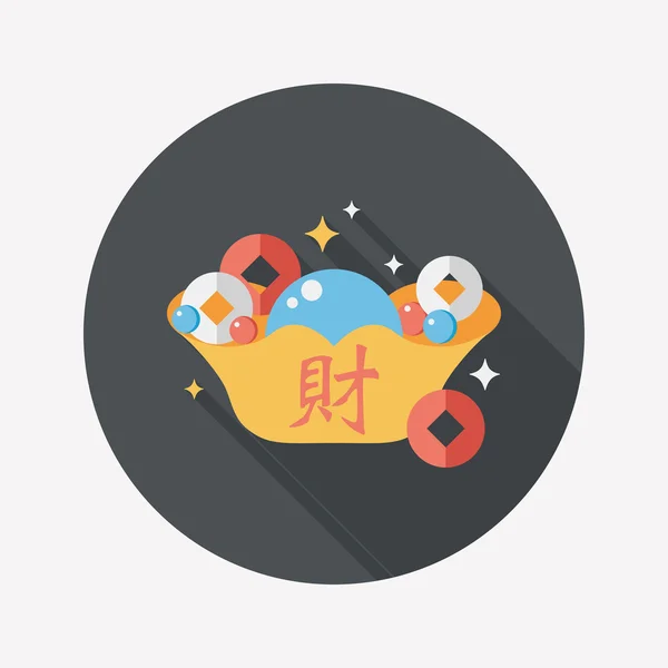 Chinese New Year flat icon with long shadow, eps10, Gold ingot wi — стоковый вектор