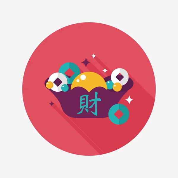 Icône plate du Nouvel An chinois avec ombre longue, eps10, lingot d'or wi — Image vectorielle