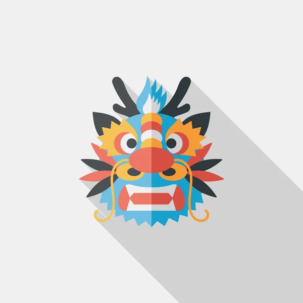 Año Nuevo chino icono plano con sombra larga, eps10, El dragón y — Vector de stock