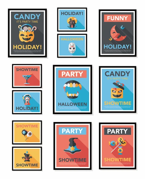 Cartel de Halloween diseño de banner fondo plano conjunto, eps10 — Vector de stock