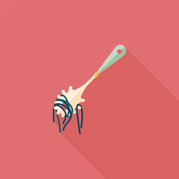 Naczynia kuchenne spaghetti łyżka płaska ikona z długim cieniem, eps10 — Wektor stockowy