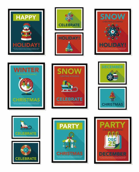 Navidad cartel banner diseño fondo plano conjunto, eps10 — Archivo Imágenes Vectoriales